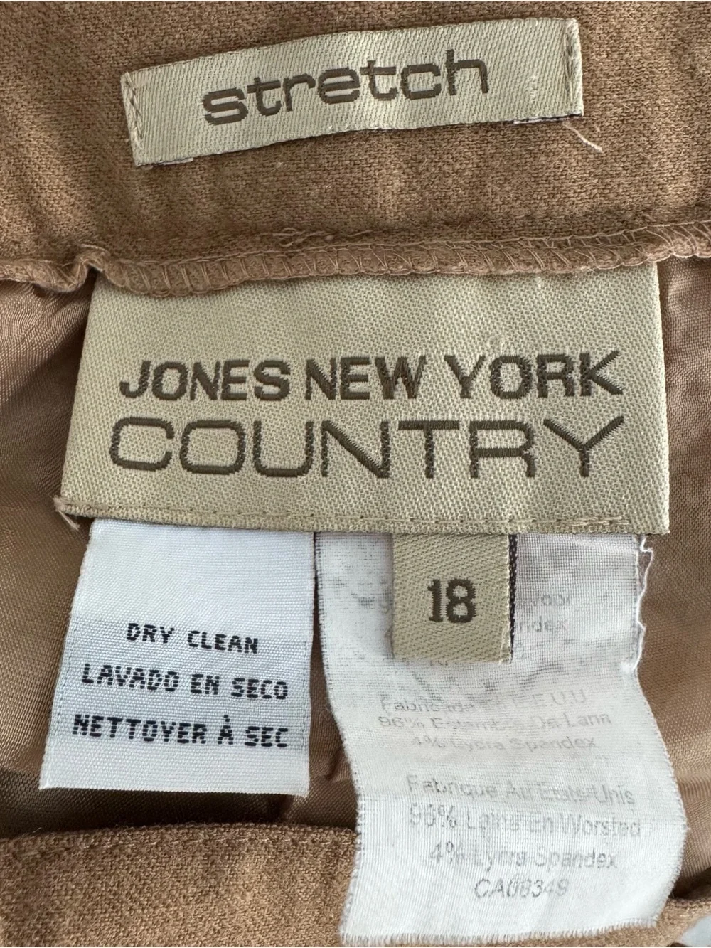 Vtg Jones New York Country Pants Size 18 Wool Blend Pleated Tan Brown 36x30